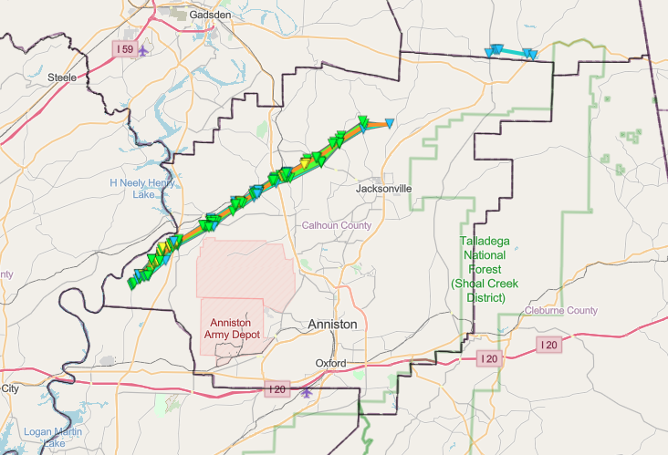 Damage path of Ohatchee tornado